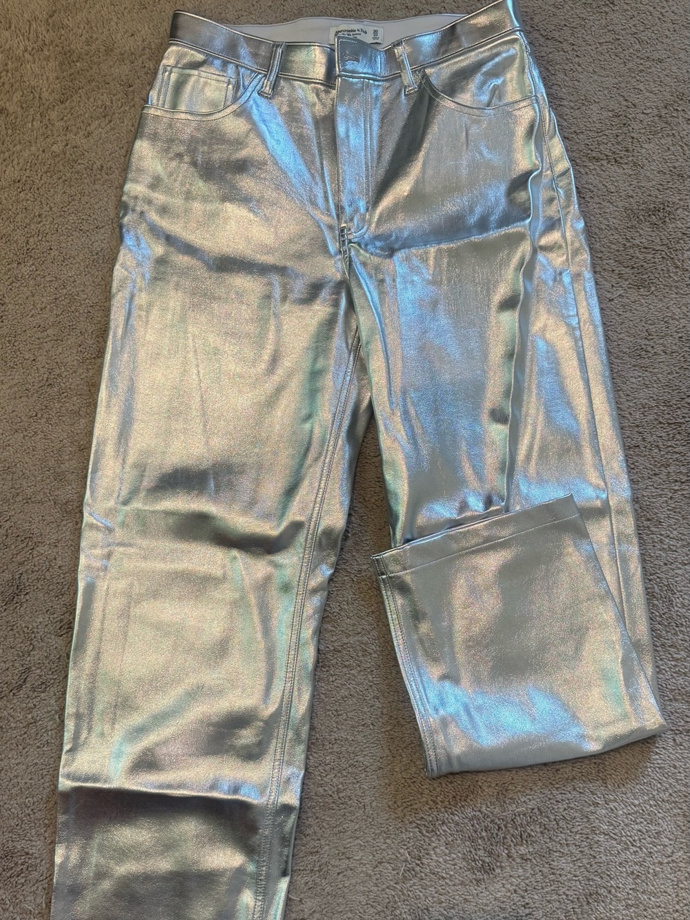 Abercrombie & Fitch Metallic Silver Straight Leg Jeans - Curve Love